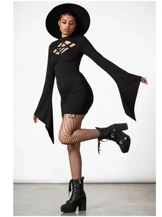 Killstar WITCHUAL Black Bell Sleeve Dress XXL - Picture 2 of 9